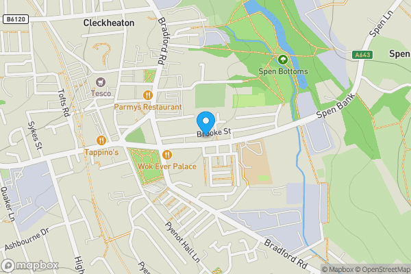 Map location for 14 Brooke Street, Cleckheaton, West Yorkshire BD19 3RY