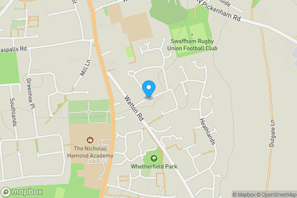 Map location for Garages lying to the East of, The Oaklands, Swaffham, Norfolk, PE37 7EN