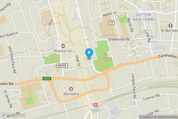Map location for Flat 164 Aspects, 1 Throwley Way, Sutton, Surrey, SM1 4FE