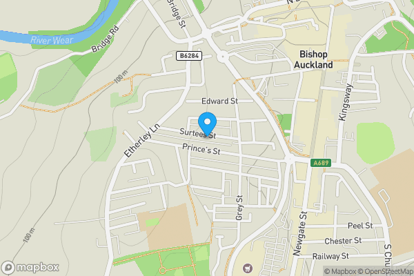 Map location for 15 Surtees Street, Bishop Auckland, County Durham, DL14 7DH