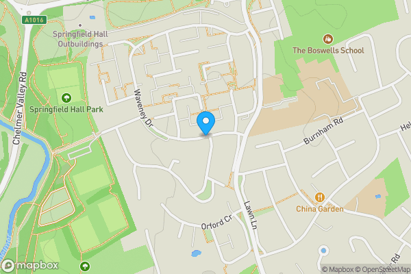 Map location for Plot F, Land at Waveney Drive, Chelmsford, Essex, CM1 7PE