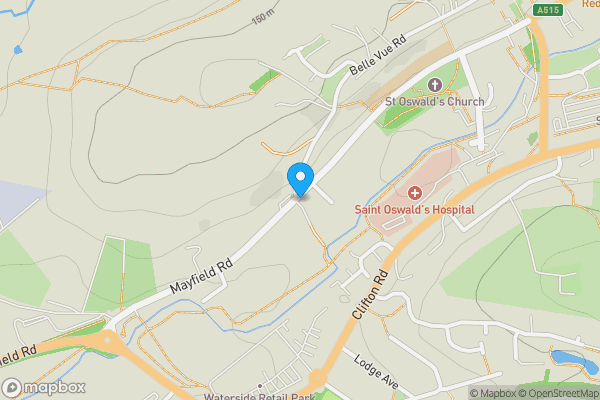 Map location for 36 Mayfield Road, Ashbourne, Derbyshire DE6 1AR