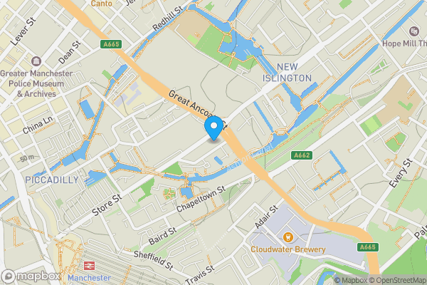 Map location for 50 Store Street, Manchester, Lancashire, M1 2FU