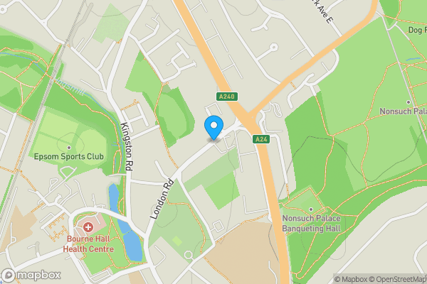 Map location for Woodgate, London Road, Epsom, Surrey, KT17 2BB