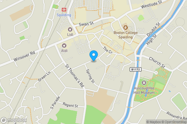 Map location for 7 and 7a Spring Gardens, Spalding PE11 2XL