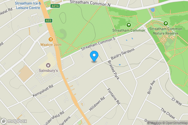 Map location for Basement Area, 42, Baldry Gardens, Streatham, London, SW16 3DJ