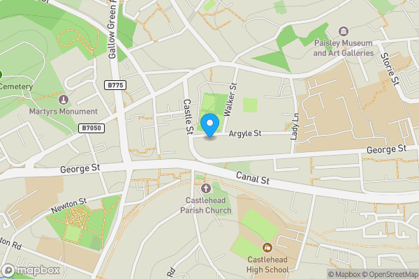 Map location for Flat 2/2, 35 Argyle Street, Paisley, Paisley, Renfrewshire PA1 2ES