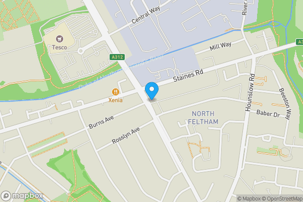 Map location for 104a Harlington Road West, Feltham, Middlesex, TW14 0JJ