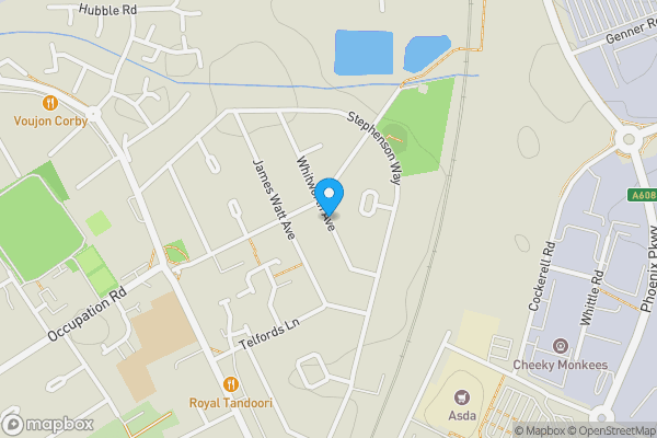 Map location for Whitworth Avenue, Corby, Northamptonshire, NN17 1DL