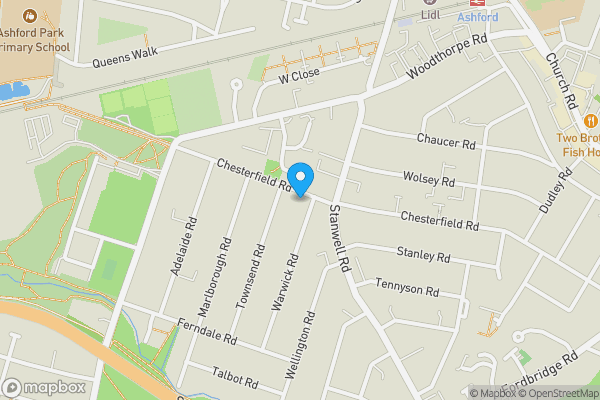 Map location for 142B Chesterfield Road, Ashford, Middlesex, TW15 3PD
