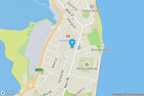 Map location for 6 Macdonough Cottages, Station Road, Harwich, Essex, CO12 3LX