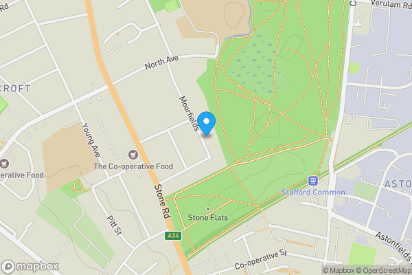 Map location for 70 Moorfields, Holmcroft, Stafford, Staffordshire ST16 1NQ