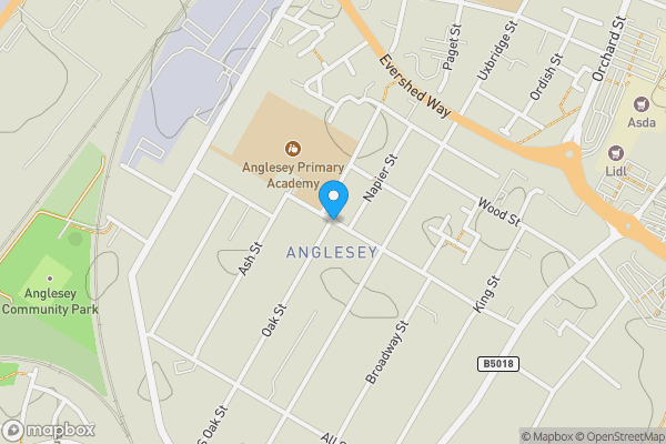 Map location for Oak Street, Burton-on-Trent, Staffordshire, DE14 3PS