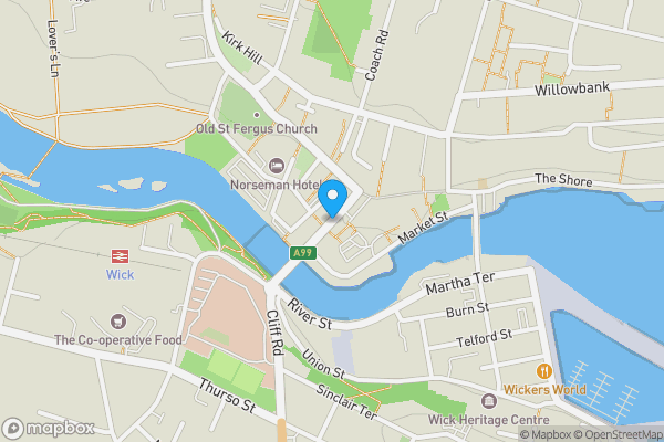 Map location for Former Church Bridge Street, Wick, Caithness, KW1  4NG