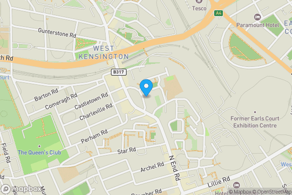 Map location for Flat 69 West Kensington Mansions, Beaumont Crescent, West Kensington, London  W14 9PF