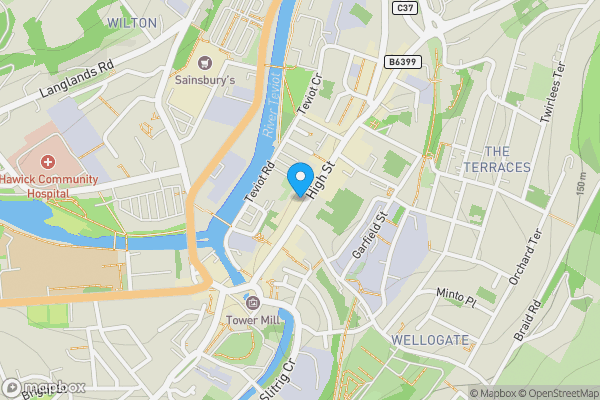 Map location for 45 High Street, Hawick, Scottish Borders, TD9 9BU