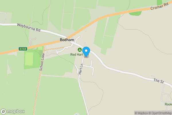 Map location for 3 Hart Lane, Bodham, Holt, Norfolk, NR25 6NT