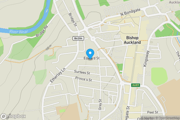 Map location for 12 Edward Street, Bishop Auckland, County Durham DL14 7DT