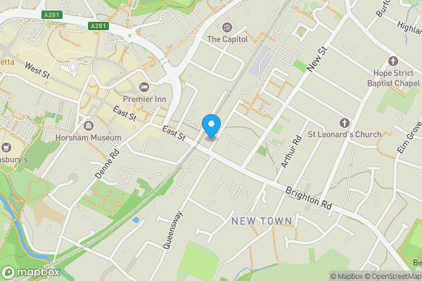 Map location for 3A Park Terrace Courtyard, Park Terrace East, Horsham RH13 5DJ