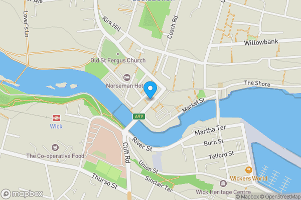 Map location for Former Church Bridge Street, Wick, Caithness, KW1  4NG