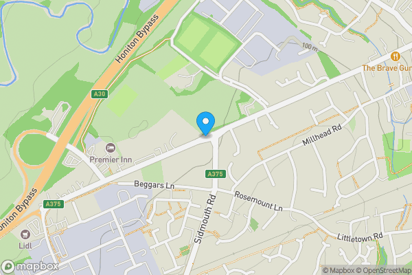Map location for Exeter Road, Honiton, Devon, EX14 1AU