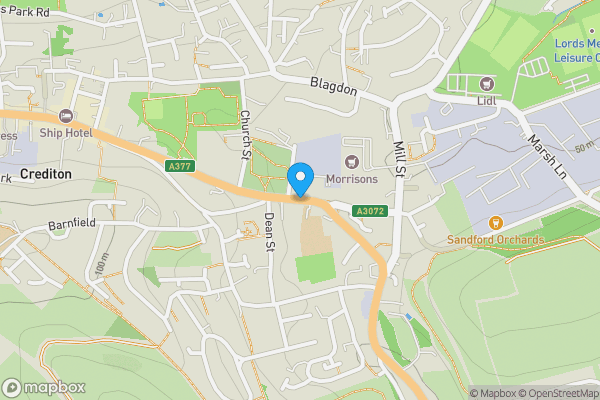 Map location for East Street, Crediton, Devon, EX17 3AX