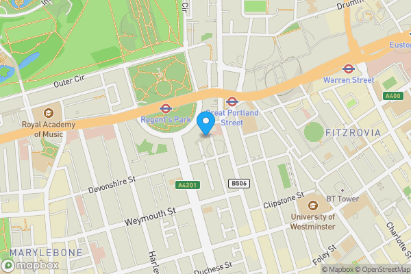 Map location for 105 Hallam Street, Marylebone, London, W1W 5HD &  W1W 5HE
