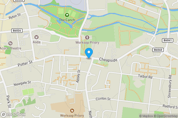 Map location for 18 Cheapside, Worksop, Nottinghamshire, S80 2HU