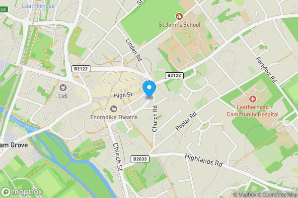 Map location for The Crescent, Leatherhead, Surrey, KT22 8AD