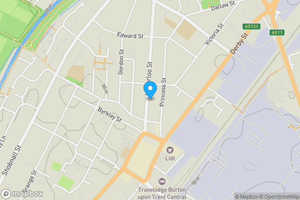 Map location for 52 Waterloo Street, Burton-On-Trent, Staffordshire DE14 2NB
