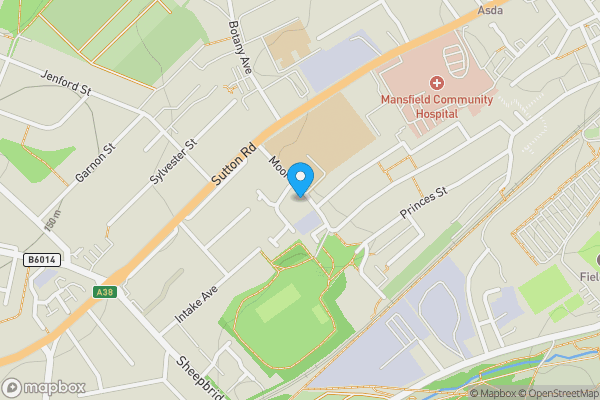 Map location for Land Adjacent 125 Princes Street, (The Mansfield Victoria Street Social Club), Moor Lane, Mansfield, Nottinghamshire NG18 5SF
