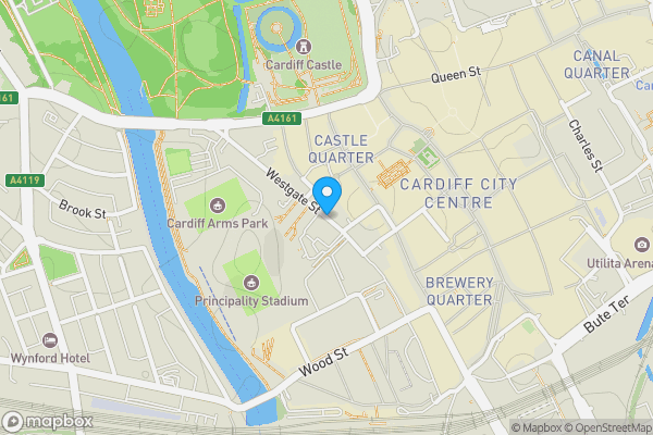 Map location for Westgate Street, Cardiff, CF10 1DJ