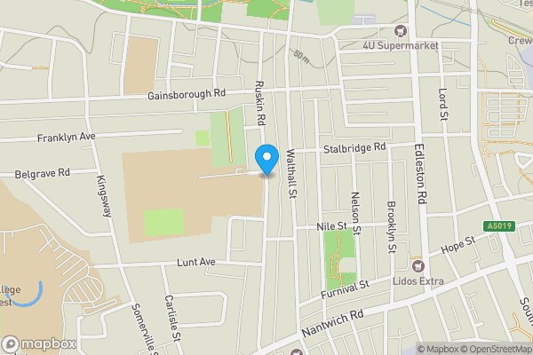 Map location for Ruskin Road, Crewe, Cheshire, CW2