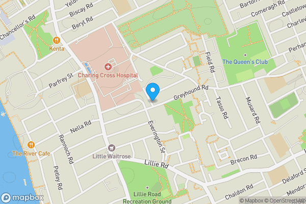 Map location for 75 Greyhound Road, Fulham, London, W6 8NJ