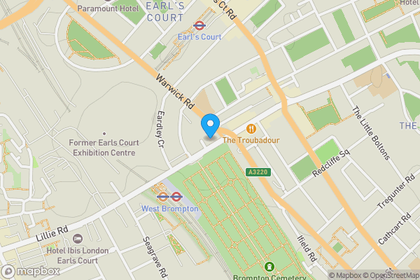 Map location for Old Brompton Road, London, SW5 9JF