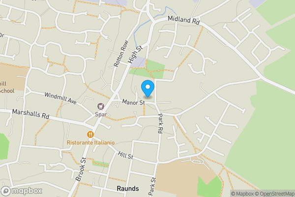 Map location for 18 Manor Street, Raunds, Wellingborough, Northamptonshire NN9 6JW