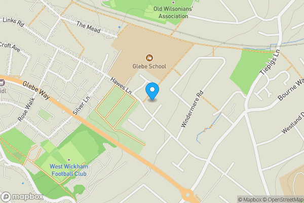 Map location for Flats 2, 4, 5, 6, & 7 and The Cottage, Tudor Court, Hawes Lane, West Wickham, Kent, BR4 9AX