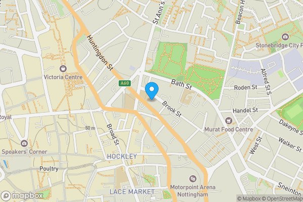 Map location for Huntingdon Street, Nottingham, Nottinghamshire, NG1 1AP