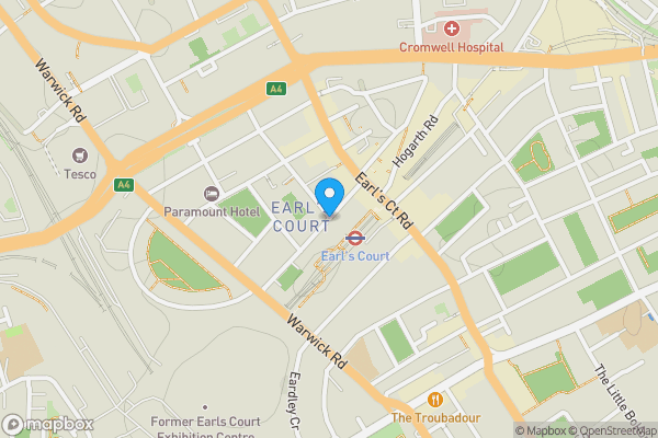 Map location for Flat 37a Kensington Mansions, Trebovir Road, Earl's Court, London, SW5 9TQ