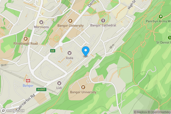 Map location for 93 High Street, Bangor, Gwynedd, LL57 1NS