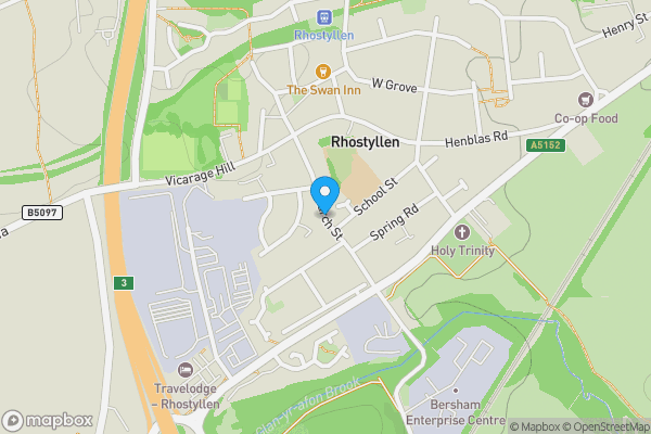 Map location for Church Street, Rhostyllen, Wrexham