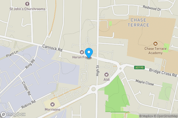 Map location for Car park to the rear of 9 Cannock Road, Chase Terrace, Burntwood, Staffordshire WS7 1JS