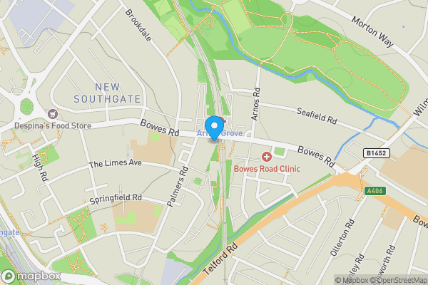 Map location for Land Rear of 323–325 Bowes Road, Arnos Grove, London, N11 1BA