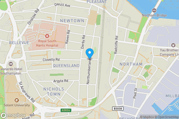 Map location for Northumberland Road, Southampton, Hampshire, SO14 0ES
