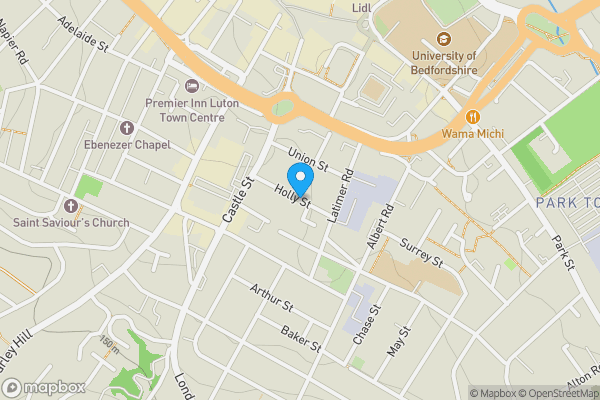 Map location for Apartment 24, The Academy, Holly Street, Luton, Bedfordshire LU1 3DD