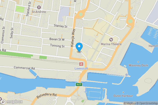 Map location for Imperial Buildings, Bevan Street East, Lowestoft, Suffolk, NR32 2AA