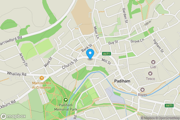 Map location for 13A Church Street, Padiham, Burnley, Lancashire BB12 8HF