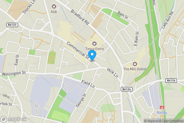 Map location for Flat 1, 23A Commercial Street, Batley, Kirklees, WF17 5HJ