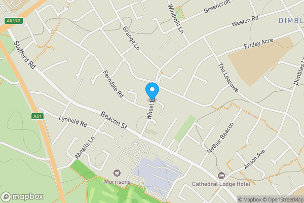 Map location for Wheel Lane, Lichfield, Staffordshire, WS13 7DH