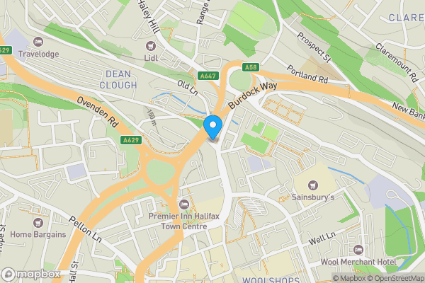 Map location for Marshalls Mill Dean Clough Mills, Cross Hills, Halifax, Calderdale, HX1 1XQ